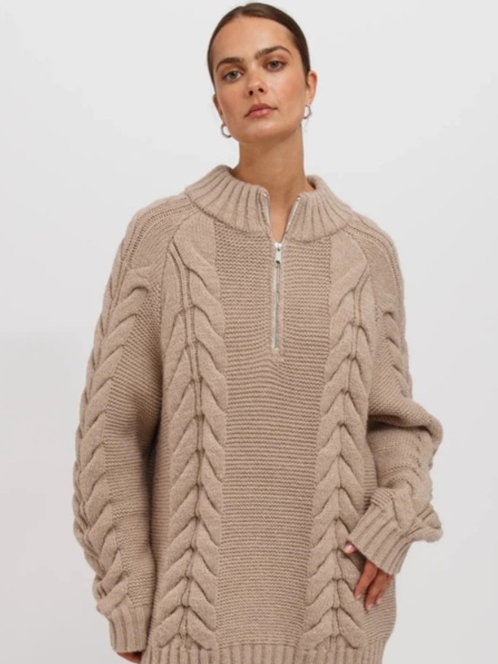 Brunette The Label Fawn Cable-Knit Half-Zip Sweater NWT